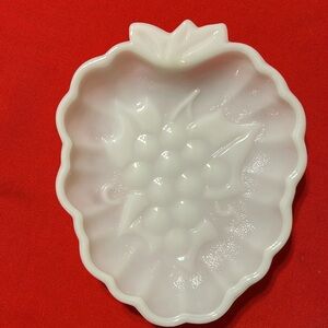 Vintage Hazel Atlas Milk Glass Grape Pattern Candy Dish Relish Tray, Set of 3